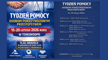 Plakat do tygodnia pomocy z harmonogramem wydarzeń, w kolorze niebieskim
